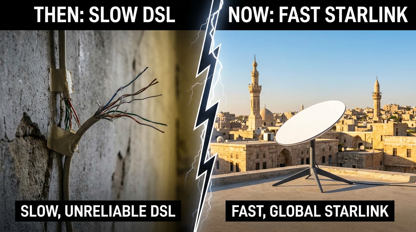 مقارنة ستارلينك مع الإنترنت الأرضي ADSL في سوريا 2026