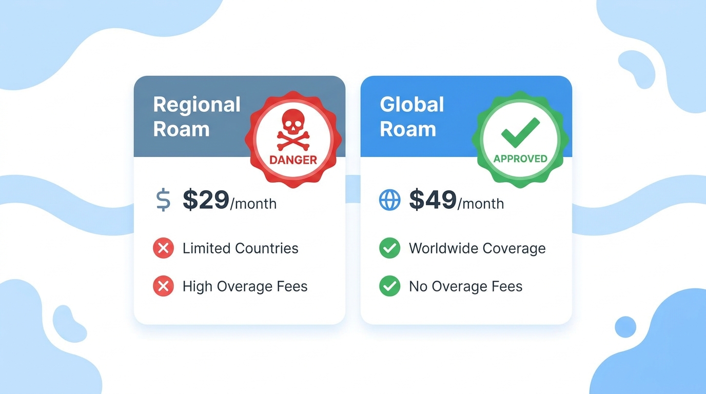 مقارنة باقات ستارلينك Regional Roam و Global Roam للمستخدم السوري